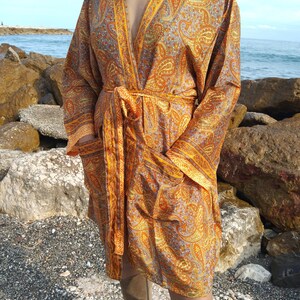 Unisex paisley silk robe,luxury kimono, resort wear, loungewear, gifts for him,gifts for her,swim cover up,beachwear,Fathers day gift image 2