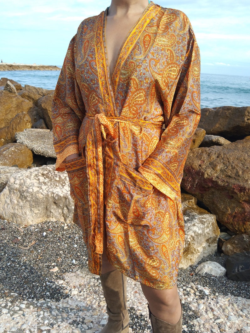 Unisex paisley silk robe,luxury kimono, resort wear, loungewear, gifts for him,gifts for her,swim cover up,beachwear,Fathers day gift image 2