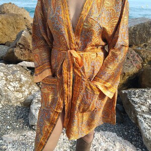 Unisex paisley silk robe,luxury kimono, resort wear, loungewear, gifts for him,gifts for her,swim cover up,beachwear,Fathers day gift image 4