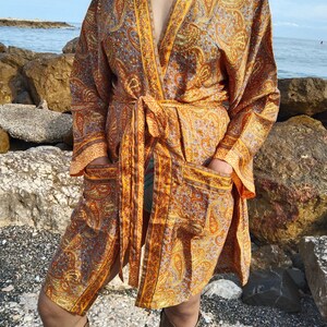 Unisex paisley silk robe,luxury kimono, resort wear, loungewear, gifts for him,gifts for her,swim cover up,beachwear,Fathers day gift image 7