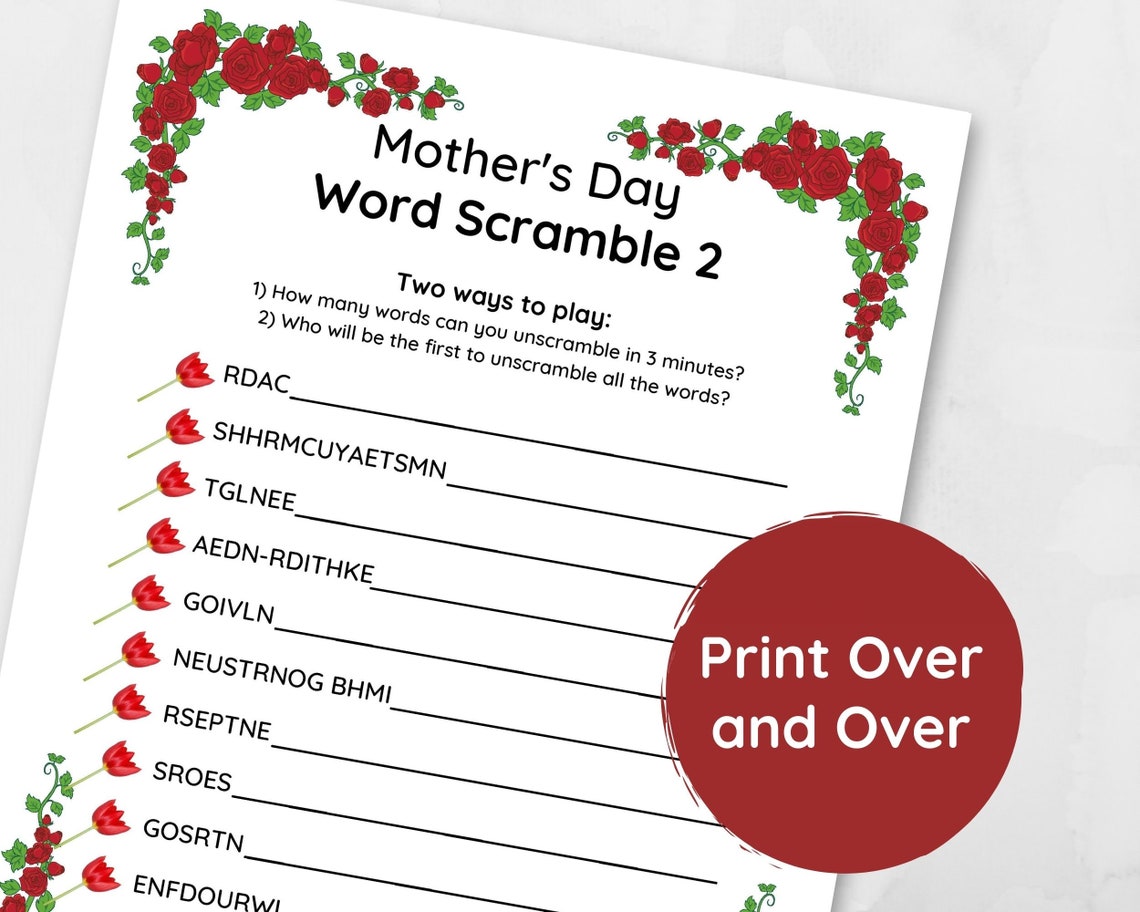 Mother's Day Word Scramble Puzzle Game | Mothering Sunday Printable PDF ...