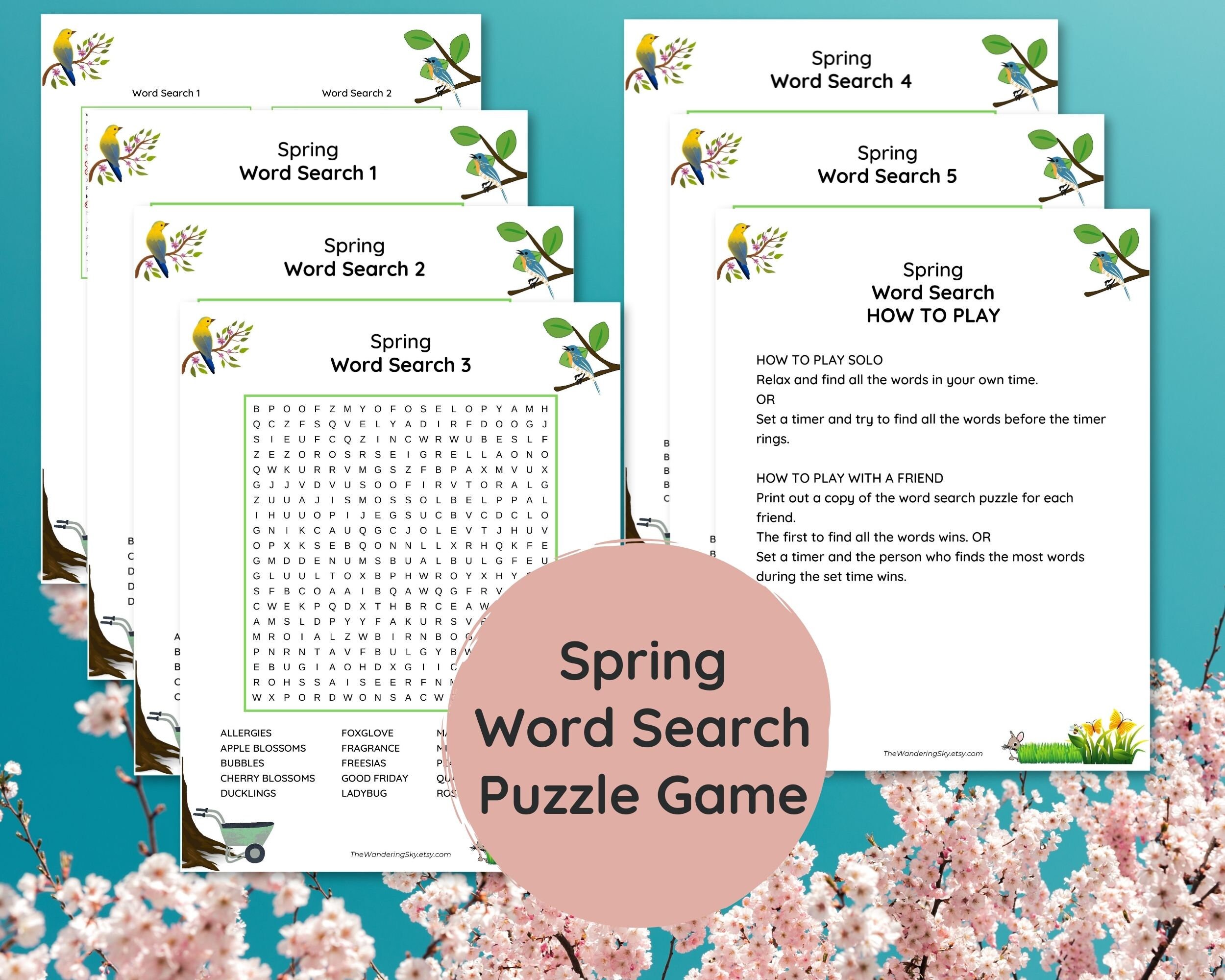 Spring Word Search Puzzle Game Printable PDF - Etsy