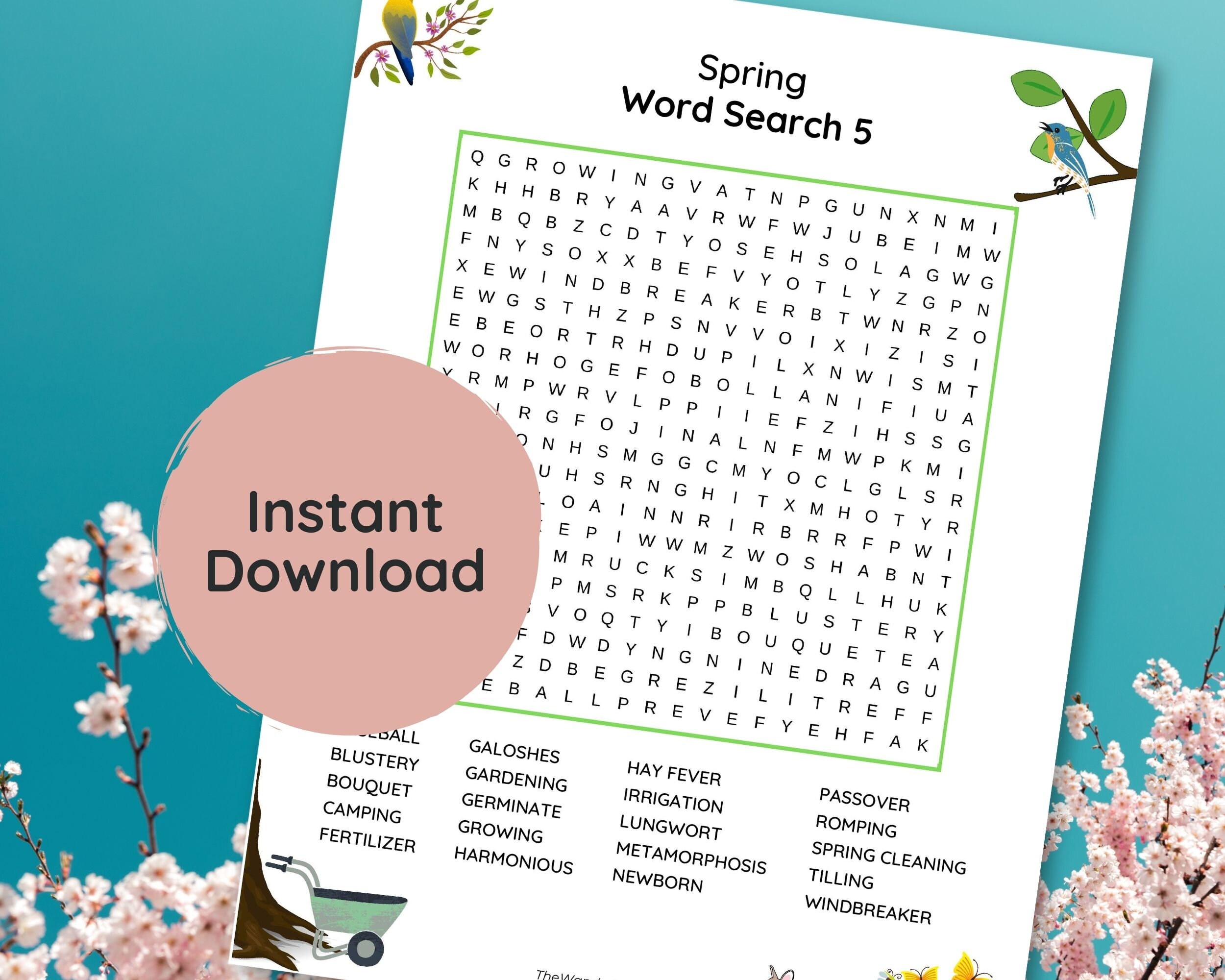 Spring Word Search Puzzle Game Printable PDF - Etsy