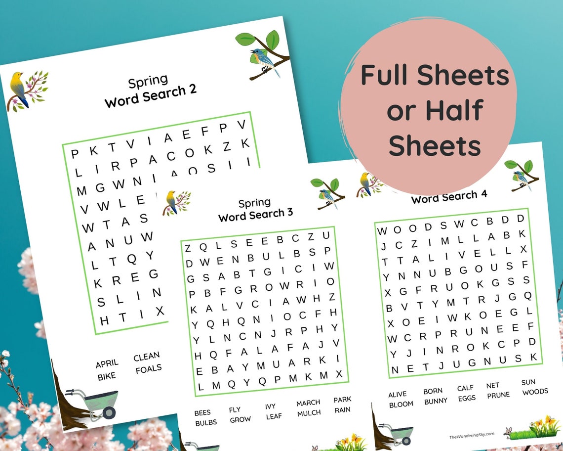 Easy Spring Word Search 8-puzzle Bundle in Printable PDF - Etsy image.