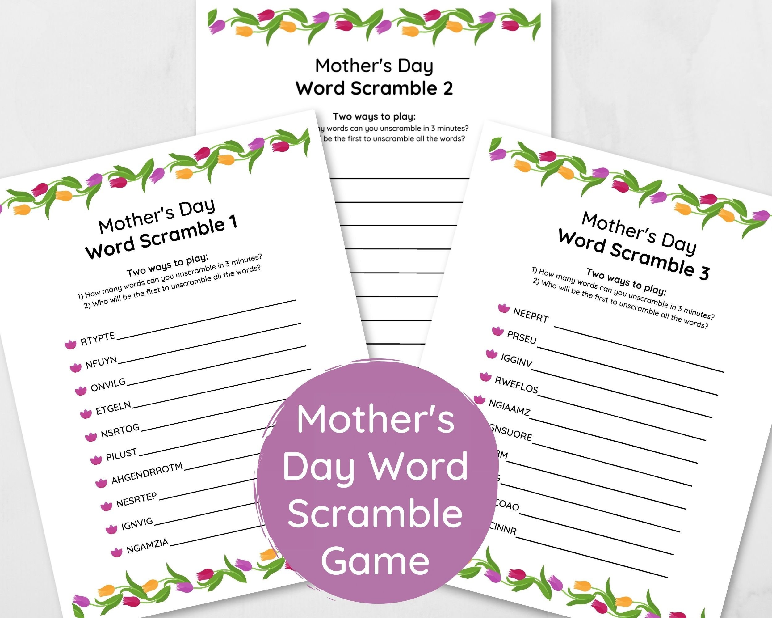 Mother’s Day Word Scramble Puzzle Game Printable PDF - Etsy