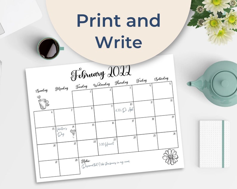 february 2022 editable calendar printable pdf etsy