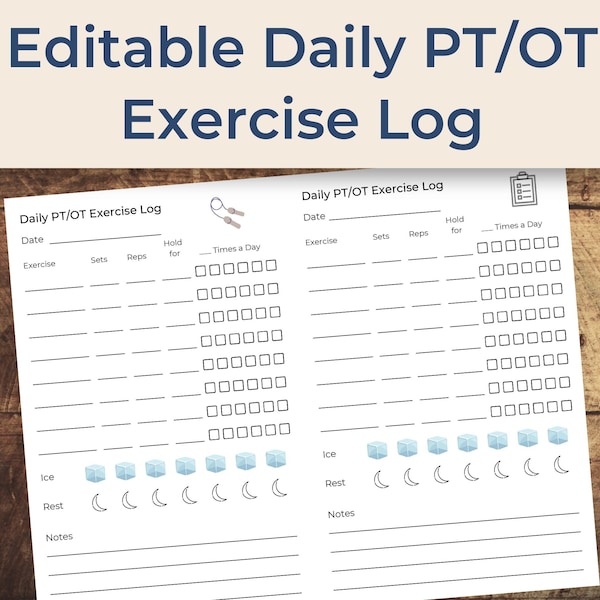 Daily Exercise Log for Physical Therapy | Editable Printable PDF