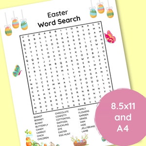 Easter Word Search Printable PDF in 8.5x11 and A4 - Etsy