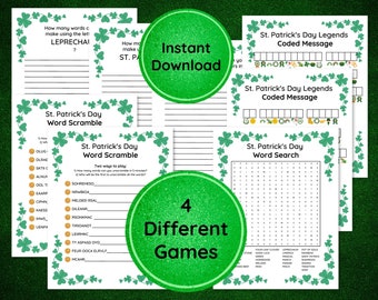 St Patrick’s Day Party Games Printable Activities Bundle for Kids and Adults | St Paddy’s Day Party Games