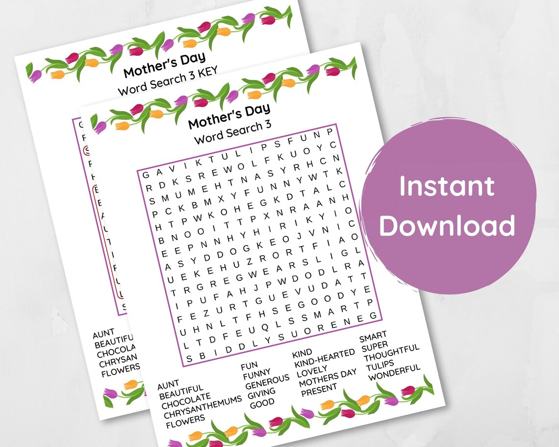 Mothers Day Word Search Puzzle Game Printable PDF in A4 and - Etsy Canada