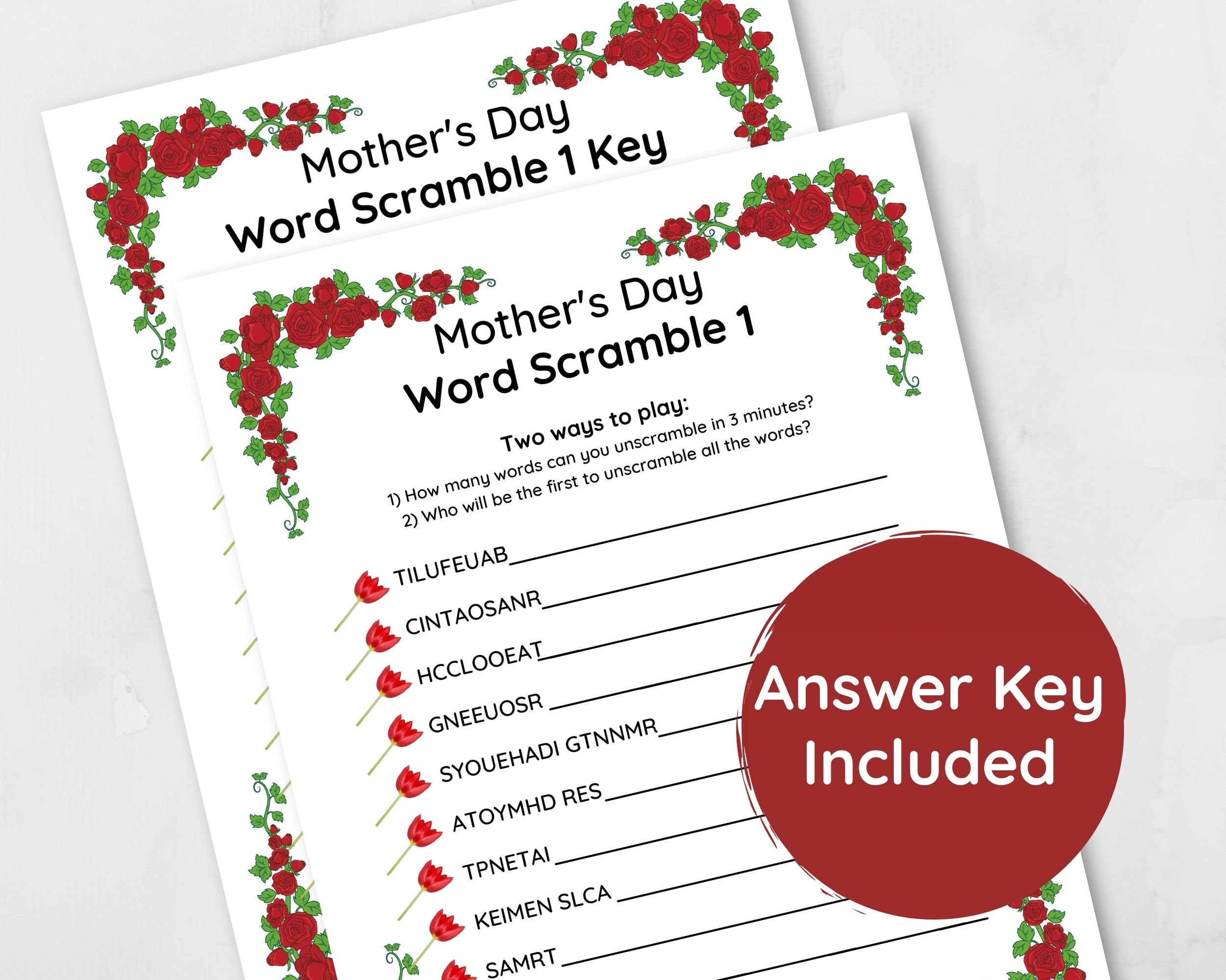 Mother's Day Word Scramble Puzzle Game | Mothering Sunday Printable PDF ...