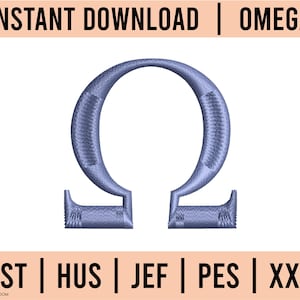Omega Stickdatei sofort Download, griechischer Buchstabe digitalisiert, dst, hus, jef, pes, xxx, Stickdatei