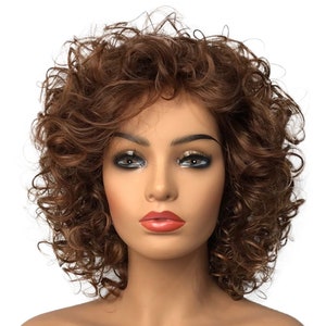 Short Curly wig for women, Full Head Hair Costume Wig Natural Looking, Reddish Brown Wigs, 8 Inch