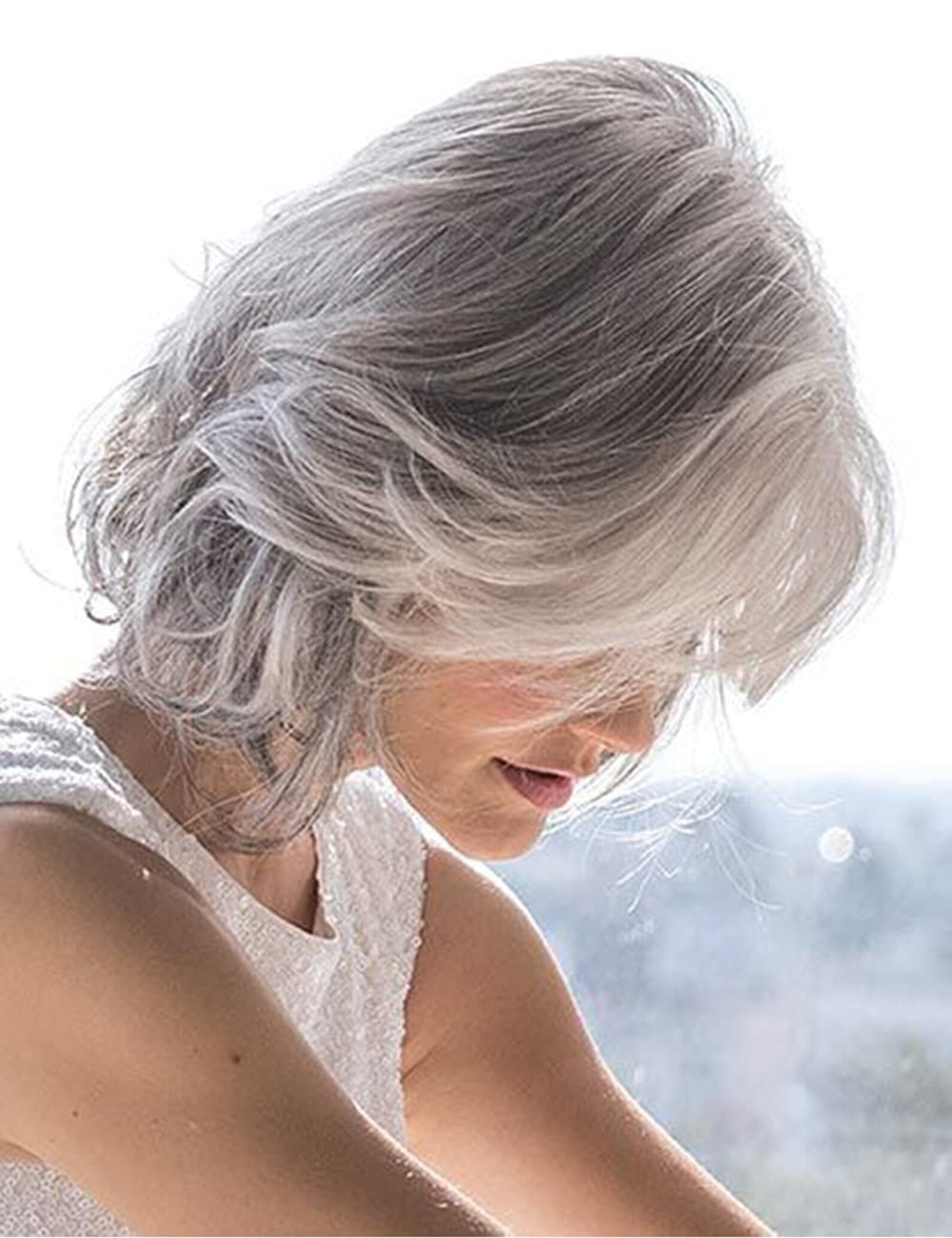 Short Grey Curly Wig Mixed Gray Wavy Wigs for Women Synthetic Etsy