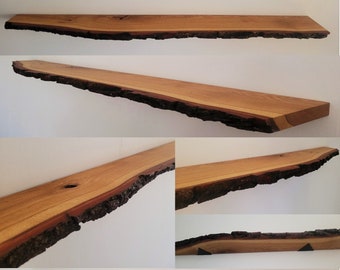 Wall shelf made of solid oak with bark floating floating wall shelf tree edge tree edge shelf