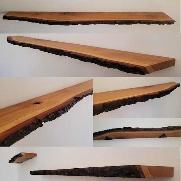Wall shelf made of solid oak with bark floating floating wall shelf tree edge tree edge shelf