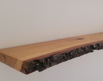 Oak wall shelf made of solid with bark floating wall shelf tree edge tree edge shelf