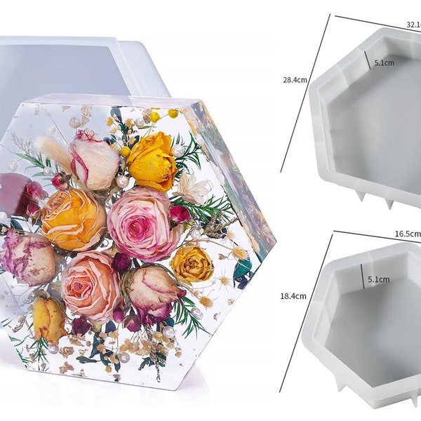 Large thick hexagon hexagon silicone mold for pouring flowers memories decoration pouring with epoxy resin resin concrete baking casting projects