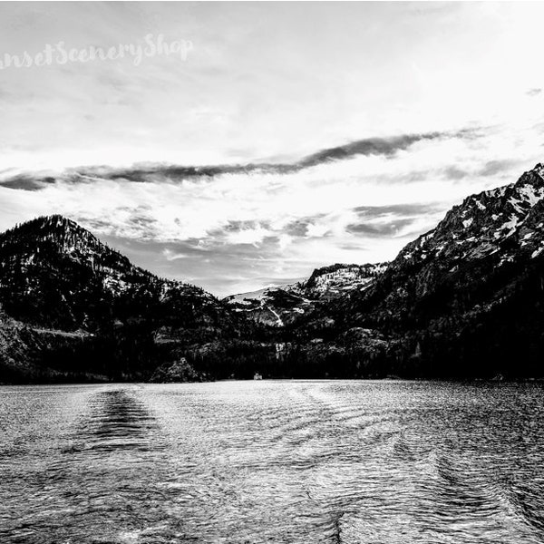 Noir et blanc Emerald Bay, Lake Tahoe, South Lake Tahoe, Promenade en bateau sur Tahoe, Téléchargeable, Photographie, Téléchargement instantané, Art mural