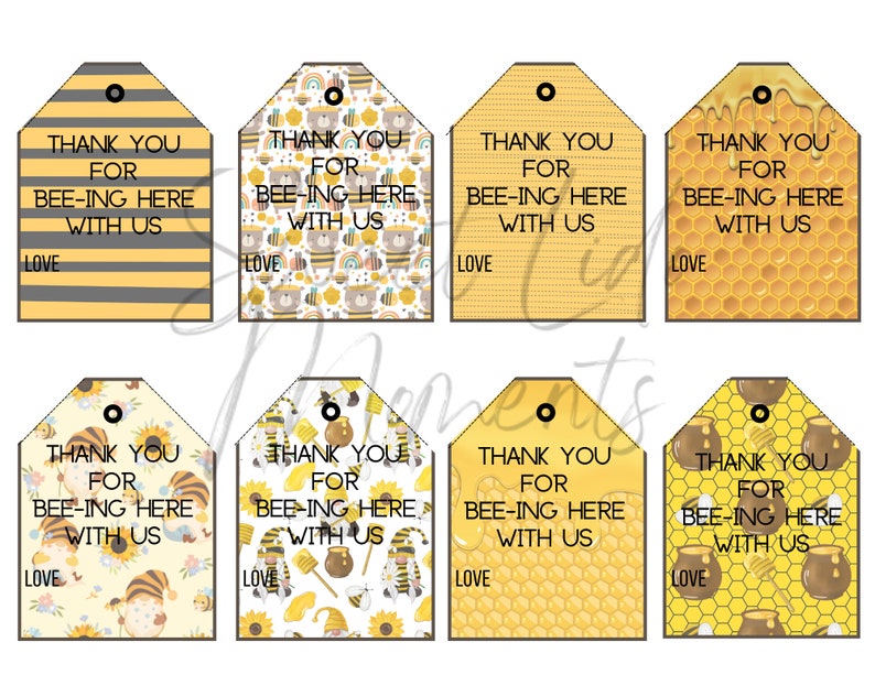 Bee Gift Tags Printable Gift Tag Set of 16 - Etsy