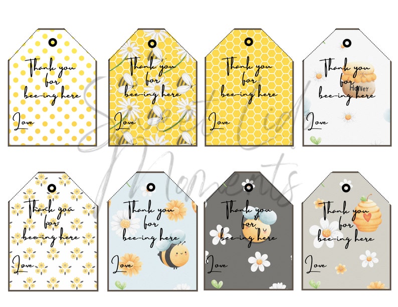 Bee Gift Tags Printable Gift Tag Set of 16 - Etsy