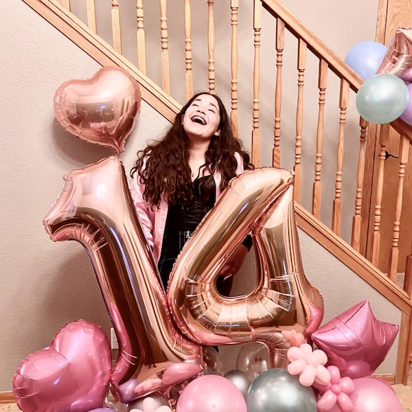 40 Inch Number Balloon Gold, Rose Gold ,Silver/ Giant, Jumbo, Mylar, Foil Balloons for Birthday Decoration