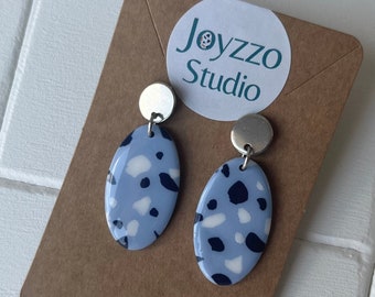 Earrings - Terrazzo, blue - stainless steel, silver - 100% handmade craftsmanship, made in France