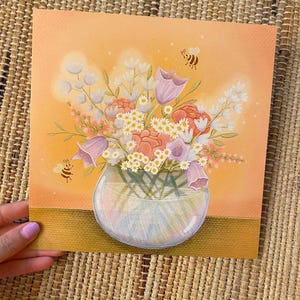 Cute Bee Bouquet Illustration Art Print