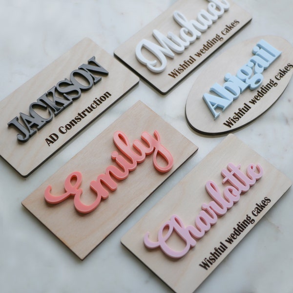 Name tag with magnetic backing for clothing, Wood tag, acrylic tag, Business name badge, Personalized business identification tags