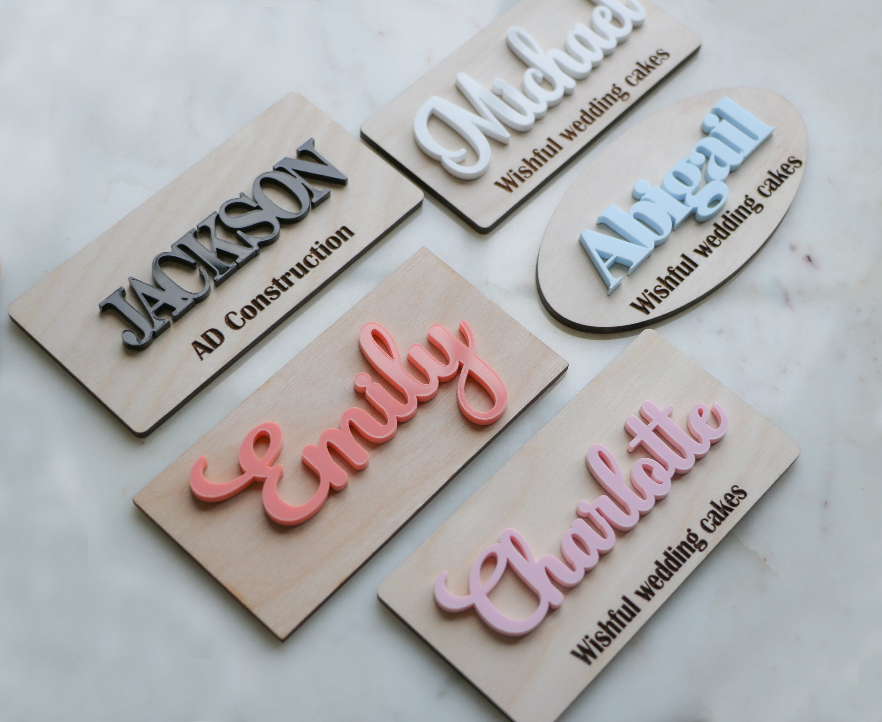 Name tag with magnetic backing holder for clothing, Wood tag, acrylic tag, Business name badge, Personalized business identification tags