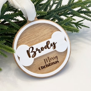 Personalized Christmas ornament for pets, Personalized ornament for dogs, Laser engraved Dog ornament, Dog bone ornament