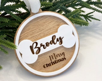 Personalized Christmas ornament for pets, Personalized ornament for dogs, Laser engraved Dog ornament, Dog bone ornament
