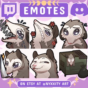 ポッサム Twitch および Discord 絵文字セット #1 | ストリーマー向けのクールな絵文字 6 個 | Discord、Youtube、Twitch 用のポッサム絵文字 | 面白いミームアート