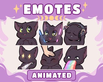 Emotes Twitch Chat noir | Pack d'émoticônes chat animé | Ensemble d'émotes Discord et YouTube Kitty | Emotes pour streamer | Emoji chat | Téléchargement instantané