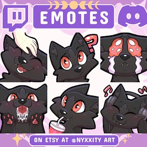 Ensemble d&#39;émoticônes Twitch et Discord Black Wolf #2 | 6 émojis sympas pour streamers | Emotes loups pour votre Discord, Youtube et Twitch