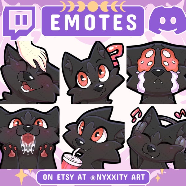 Black Wolf Twitch und Discord Emotes Set #2 | 6 Coole Emojis für Luftschlangen | Wolf Emotes für deinen Discord, Youtube und Twitch