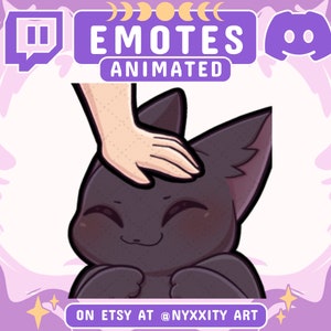 アニメーション化された黒猫ペットのTwitchエモート | ストリーマーYouTubeとDiscord用のかわいい黒猫エモート | あらゆるストリームコミュニティに最適な猫エモート