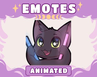 Emotes Twitch Chat noir | Pack d'émoticônes chat animé | Ensemble d'émotes Discord et YouTube Kitty | Emotes pour streamer | Emoji chat | Téléchargement instantané