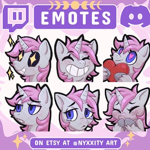 Gray Unicorn Twitch and Discord Emotes | 6 Cute Emojis for Streamers | Cute Pony Emotes for your Discord, Youtube and Twitch