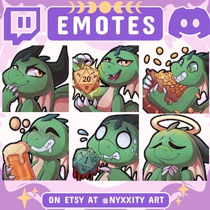 Dragon Twitch and Discord Emotes Set #2 Green | 6 Cool DnD Emojis for Streamers | Dragon Emotes for your Discord, Kick, Youtube and Twitch