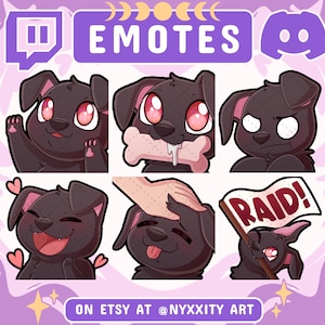 黒い子犬の Twitch と Discord の絵文字 | ストリーマー向けのかわいい絵文字 6 個 | Discord、Youtube、Twitch 用のかわいい犬の絵文字