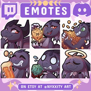 Dragon Twitch und Discord Emotes Set #2 Schwarz | 6 coole DnD Emojis für Luftschlangen | Drachen Emotes für deinen Discord, Kick, Youtube und Twitch
