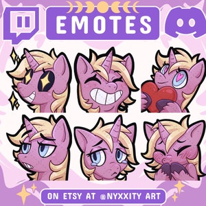 Pink Unicorn Twitch and Discord Emotes | 6 Cute Emojis for Streamers | Cute Pony Emotes for your Discord, Youtube and Twitch