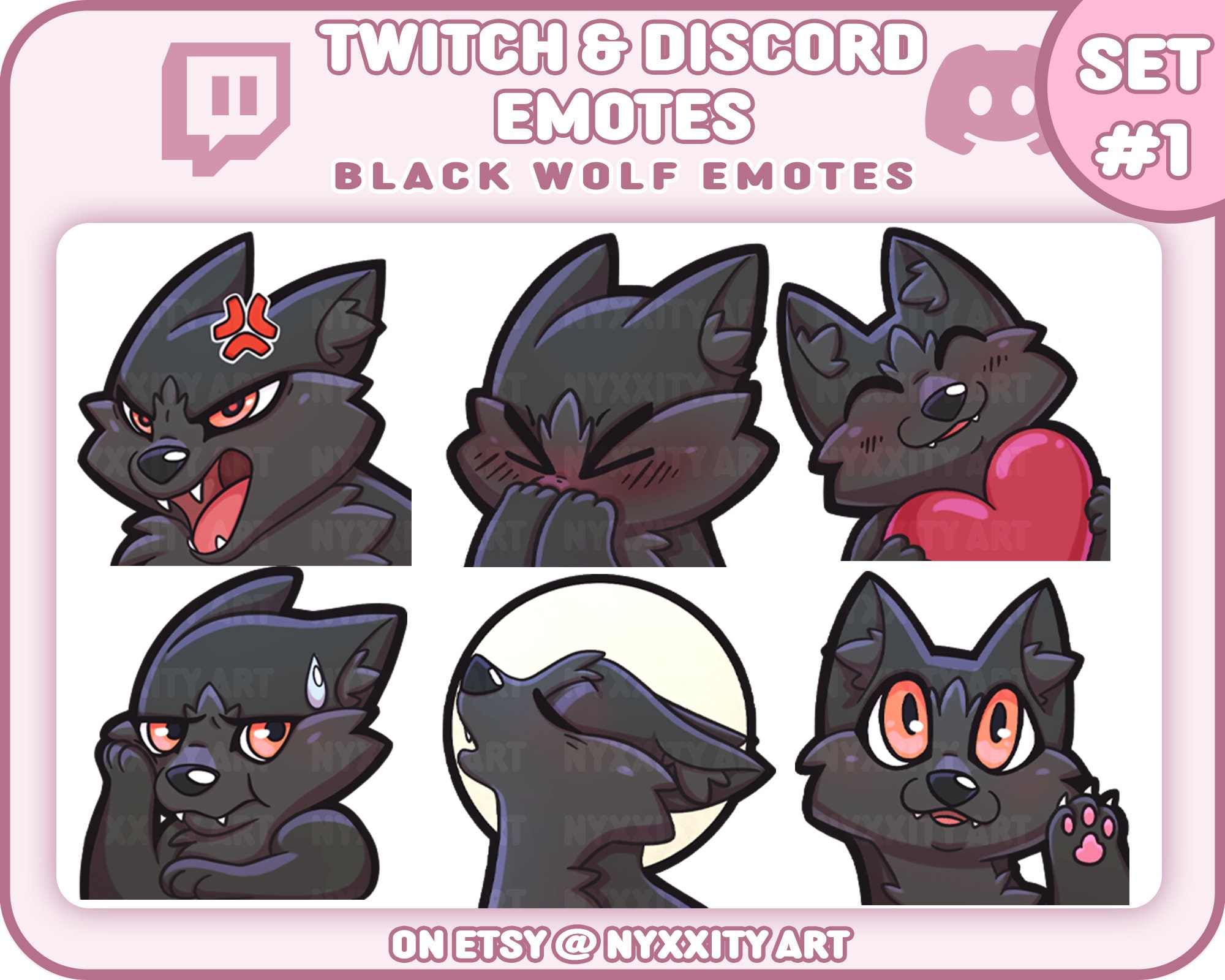 Black Wolf Twitch and Discord Emotes Set 1 6 Cool Emojis - Etsy Ireland