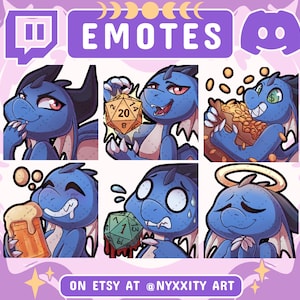ドラゴン Twitch および Discord エモート セット #2 ブルー | ストリーマー向けの 6 つのクールな DnD 絵文字 | Discord、Kick、Youtube、Twitch 用のドラゴン エモート