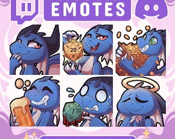 Dragon Twitch and Discord Emotes Set #2 Blue | 6 Cool DnD Emojis for Streamers | Dragon Emotes for your Discord, Kick, Youtube and Twitch