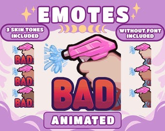 Animated Spray Bottle BAD Emote | Meme Pink Spray Bottle Emote |  Twitch & Discord Reaction Emote |  3 Skin Tones + No Text Version