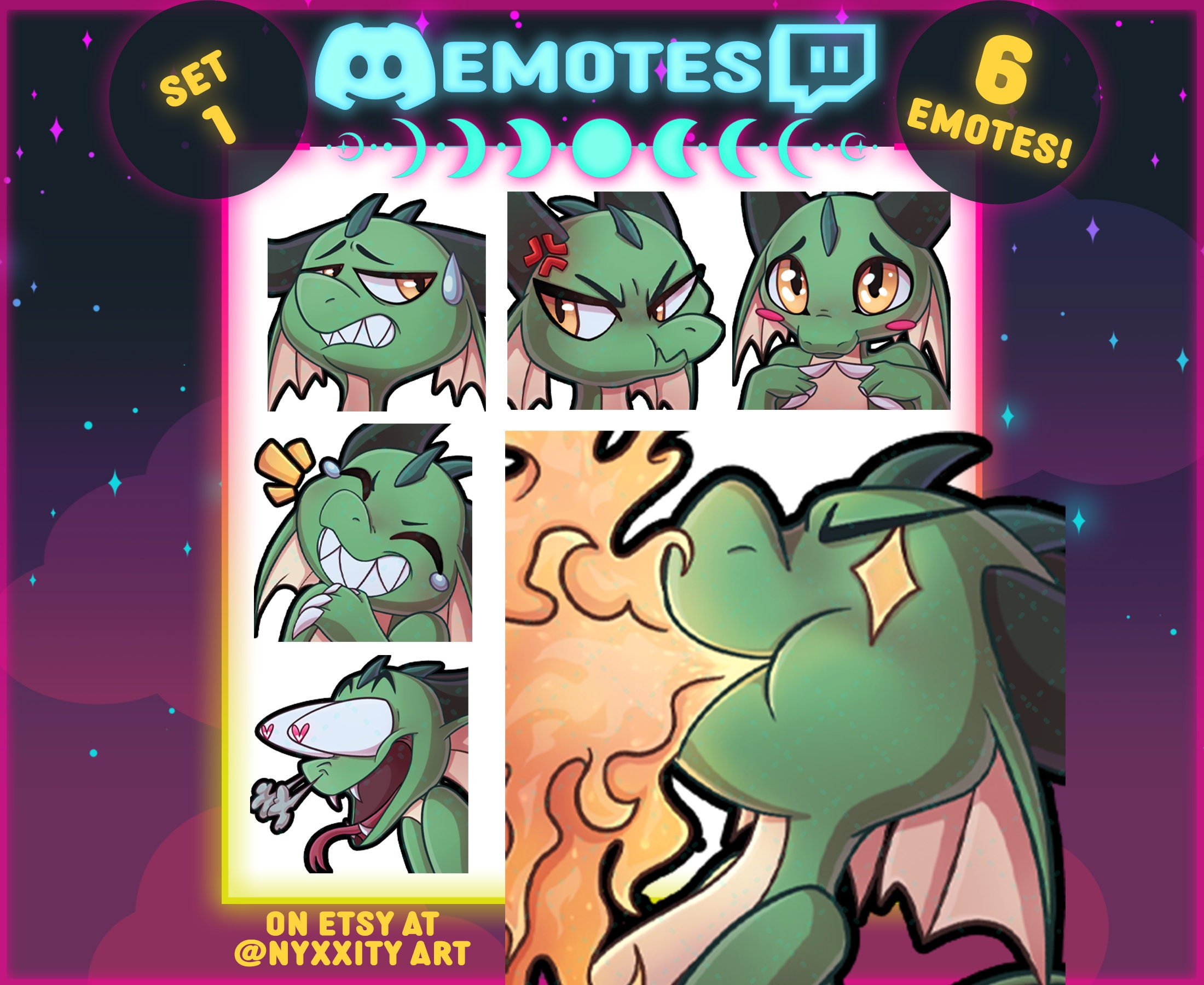 Dragon Twitch and Discord Emotes Set 1 Green 6 Cool Dnd - Etsy