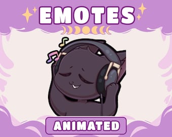 Emotes Twitch Chat noir | Pack d'émoticônes chat animé | Ensemble d'émotes Discord et YouTube Kitty | Emotes pour streamer | Emoji chat | Téléchargement instantané