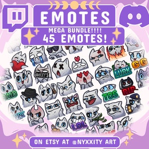 Cat Twitch en Discord-emotes Set VOLLEDIG Alle 45 EMOTES!!!! - White Cat Emote Set Perfect voor streamers op Discord, YouTube of Twitch
